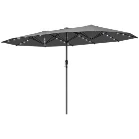 Outsunny Garden Parasol, Double-Sided Sun Umbrella with LED Solar Lights, Patio Parasol for Outdoor, Gray