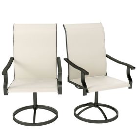 Outsunny Patio Swivel Chairs Set of 2, High Back Patio Dining Chairs with All-Weather Mesh for Backyard, Lawn, Garden, Beige