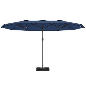 Outsunny Garden Parasol 14.4ft Double-Sided Sun Umbrella with Base, Patio Parasol with LED Solar Lights, Navy Blue