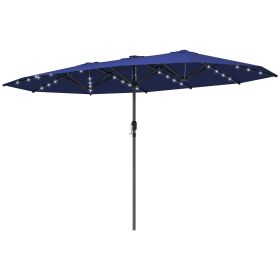 Outsunny Garden Parasol, Double-Sided Sun Umbrella with LED Solar Lights, Patio Parasol for Outdoor, Navy Blue