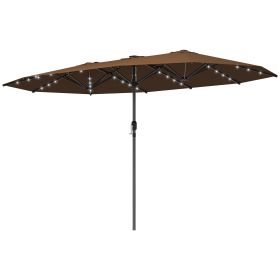 Outsunny Garden Parasol, Double-Sided Sun Umbrella with LED Solar Lights, Patio Parasol for Outdoor, Coffee