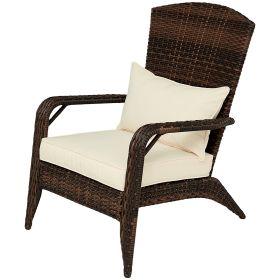 Outsunny Patio Adirondack Chair with Rattan Wicker, Soft Cushions, Tall Curved Backrest for Deck or Garden, Cream White
