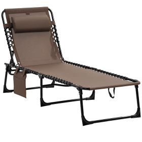 Outsunny Reclining Lounge Chair, Portable Sun Lounger, Folding Camping Cot, with Adjustable Backrest and Removable Pillow, for Patio, Garden, Bea
