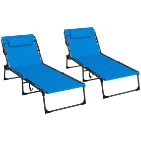 Outsunny Folding Lounger Set: 5-Position Reclining, Blue Chaise Lounge Pair for Comfortable Outdoor Rest|
