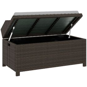 Outsunny Outdoor Wicker Storage Bench with Storage & Cushion, Gray