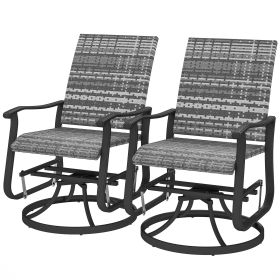 Outsunny Wicker Rattan Swivel Patio Glider Chair Set of 2, Outdoor Glider Chair with Steel Frame, High Back, Gray