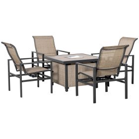 Outsunny 5-Piece Rattan Patio Dining Set Outdoor Wicker Furniture Set 4 Rocking Chairs & Square Table with Metal Ice Bucket, Beige