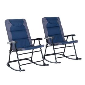 Outsunny 2 Piece Outdoor Patio Rocking Chair Set, Armrests, Padded Seat & Backrest, Navy Blue & Gray