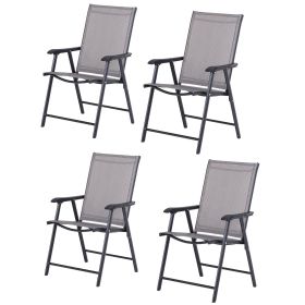 Outsunny 4-piece Patio Folding Chairs, Set with a Simple & Breathable Mesh, Dining Chair with Armrests, for Garden Yard, Camping