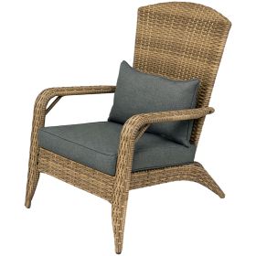 Outsunny Patio Adirondack Chair with Rattan Wicker, Soft Cushions, Tall Curved Backrest for Deck or Garden, Charcoal Gray