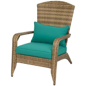 Outsunny Patio Adirondack Chair with Rattan Wicker, Soft Cushions, Tall Curved Backrest for Deck or Garden, Sky Blue