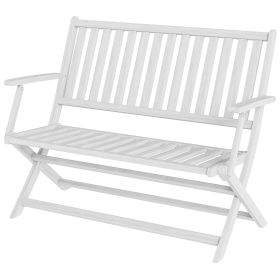 Outsunny 2-Person Foldable Wood Outdoor Bench with Backrest and Armrests for Garden, Porch, Park, Balcony, White