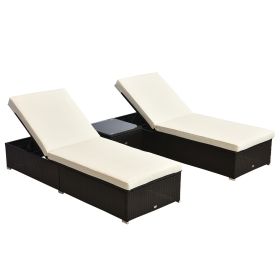 Outsunny Outdoor Lounge Chairs Set of 2 with 5-Level Angles Adjust Backrest, Thick Cushions, & Matching Table, for Pool Side, Cream White