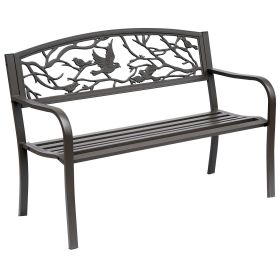 Outsunny Brown Metal Garden Bench: 50" Patio Seating with Backrest & Armrests