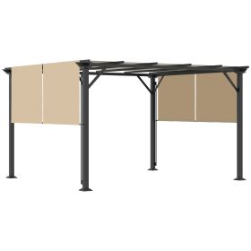 Outsunny 12x10 Retractable Pergola, with Sun Shade Canopy, UV-Fighting and Waterproof, Steel Frame for Backyard, Garden, Patio, Beige