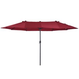 Outsunny Extra Large 15ft Patio Umbrella, Double-Sided Outdoor Market Umbrella with Crank Handle for Deck, Lawn, Backyard and Pool, Wine Red