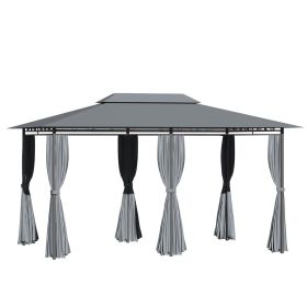 Outsunny 10' x 13' Outdoor Soft Top Gazebo Pergola with Curtains, 2-Tier Steel Frame Gazebo for Patio, Sage Gray