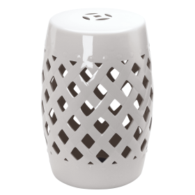 Outsunny Woven Ceramic Garden Stool, White Glazed, Easy Clean & Supportive for Outdoor Seating
