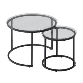 VEVOR Nesting Coffee Table Set of 2, 23.6 in Round Coffee Table, Glass Nesting Tables for Small Place