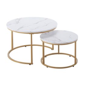 VEVOR Nesting Coffee Table Set of 2, 27.6 in Round Coffee Table, Nesting Tables for Small Place, Vintage End Side Tables Night Stand with Metal F