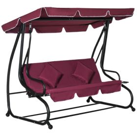 Outsunny 3-Seater Swing Bench with Stand Red Cushioned Outdoor Porch Swing Comfortable Canopy Included
