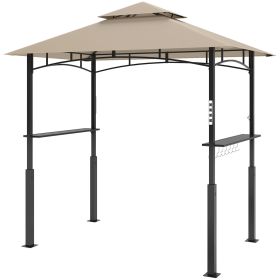 Outsunny 8' x 5' Outdoor Grill Gazebo, Barbecue Gazebo Shelter with LED Light, 2 Side Shelves, Hooks, Bottle Opener, Khaki