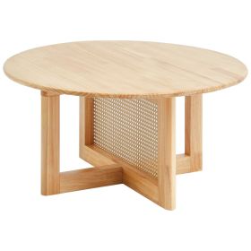 VEVOR Rattan Coffee Table Round Wood Coffee Table Single Tier for Living Room