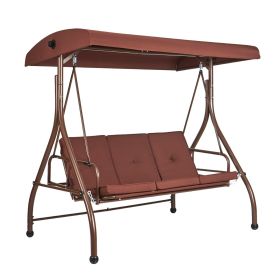 VEVOR 3-Seat Patio Swing Chair, Converting Canopy Swing, Outdoor Patio Porch with Adjustable Canopy, Removable Thick Cushion and Alloy Steel Fram (Color: Brown, Seat Frame Type: Single Frame)