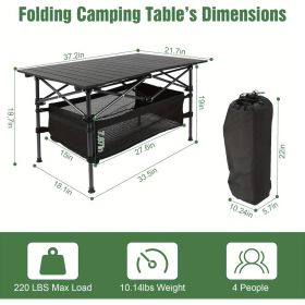 Camping Table That Fold up Lightweight, Aluminum Folding Table Roll Up Table with Easy Carrying Bag for Indoor, Outdoor, Camping, Backyard, BBQ, (Color: black)