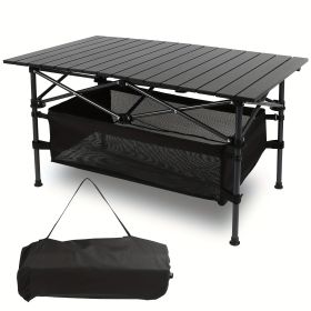 Folding Camping Table, Roll-up Ultra Compact Outdoor Portable Fold Up Lightweight beach Table, with Large Storage and Carry Bag, for Outdoor Cook (Color: black)